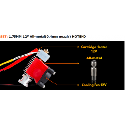 HOTEND Trianglelab FULL METAL 12V V6 1.75 dysza 0.4 Druk 3D
