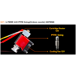 HOTEND Trianglelab Teflon PTFE 12V V6 1.75 dysza 0.4 Druk 3D