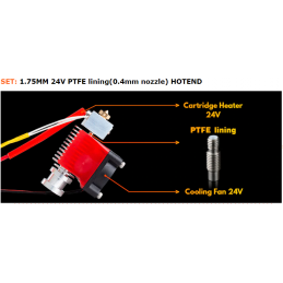 HOTEND Trianglelab Teflon PTFE 24V V6 1.75 dysza 0.4 Druk 3D